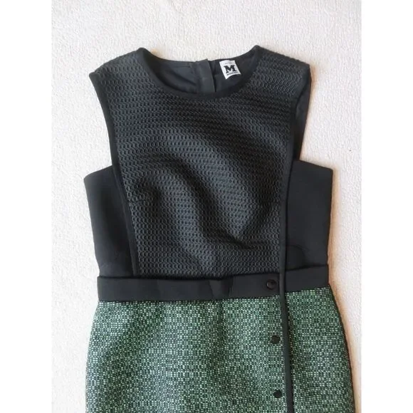 M MISSONI MADE IN ITALY TEXTURED SLEEVELESS DRESS GREEN BLACK MODEST LARGE - Picture 5 of 9